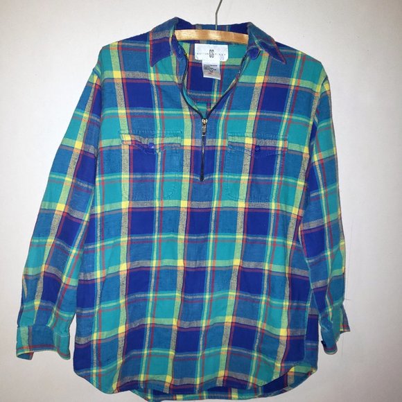 vintage Cotton Ginny women's pullover green blue plaid flannel shirt, size S - Picture 2 of 9